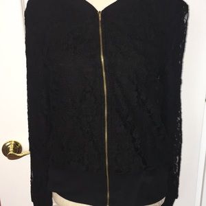 Rain black lace with lining full zip sweater. XL